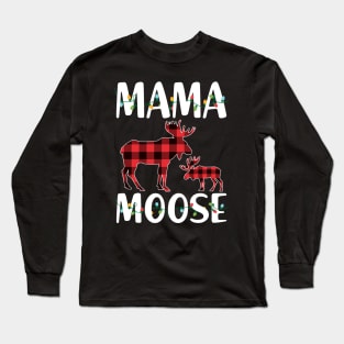 Red Plaid Mama Moose Matching Family Pajama Christmas Gift Long Sleeve T-Shirt